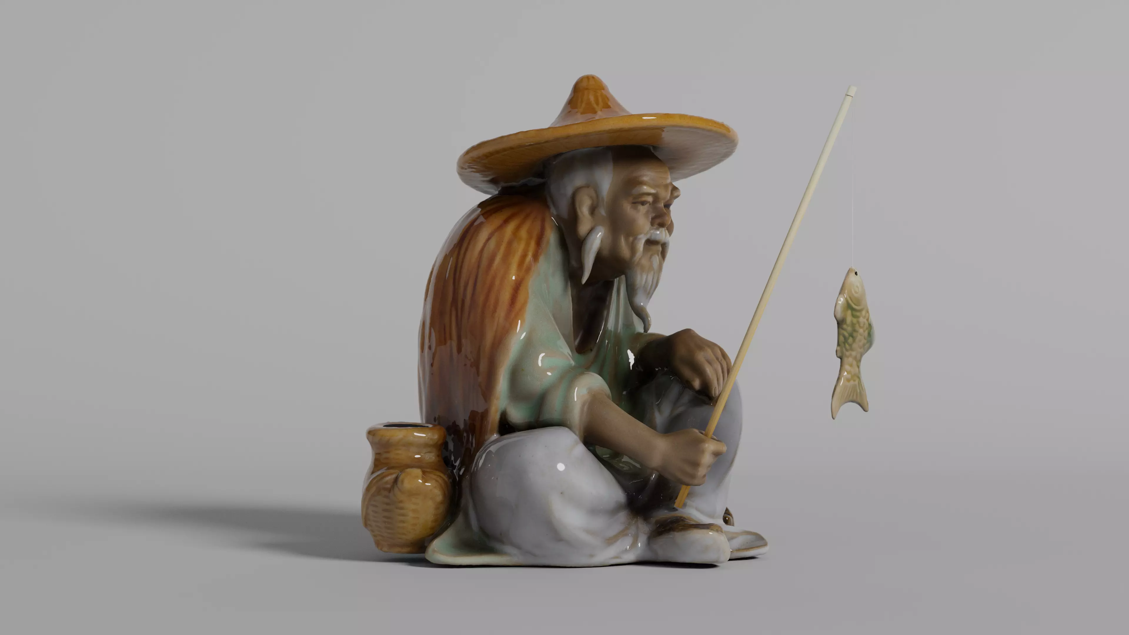Chinese Mudman Fisherman Figurine Low-poly 3D model_0