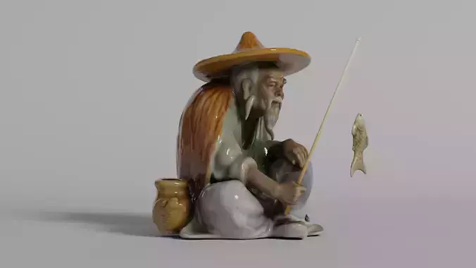 Chinese Mudman Fisherman Figurine Low-poly 3D model