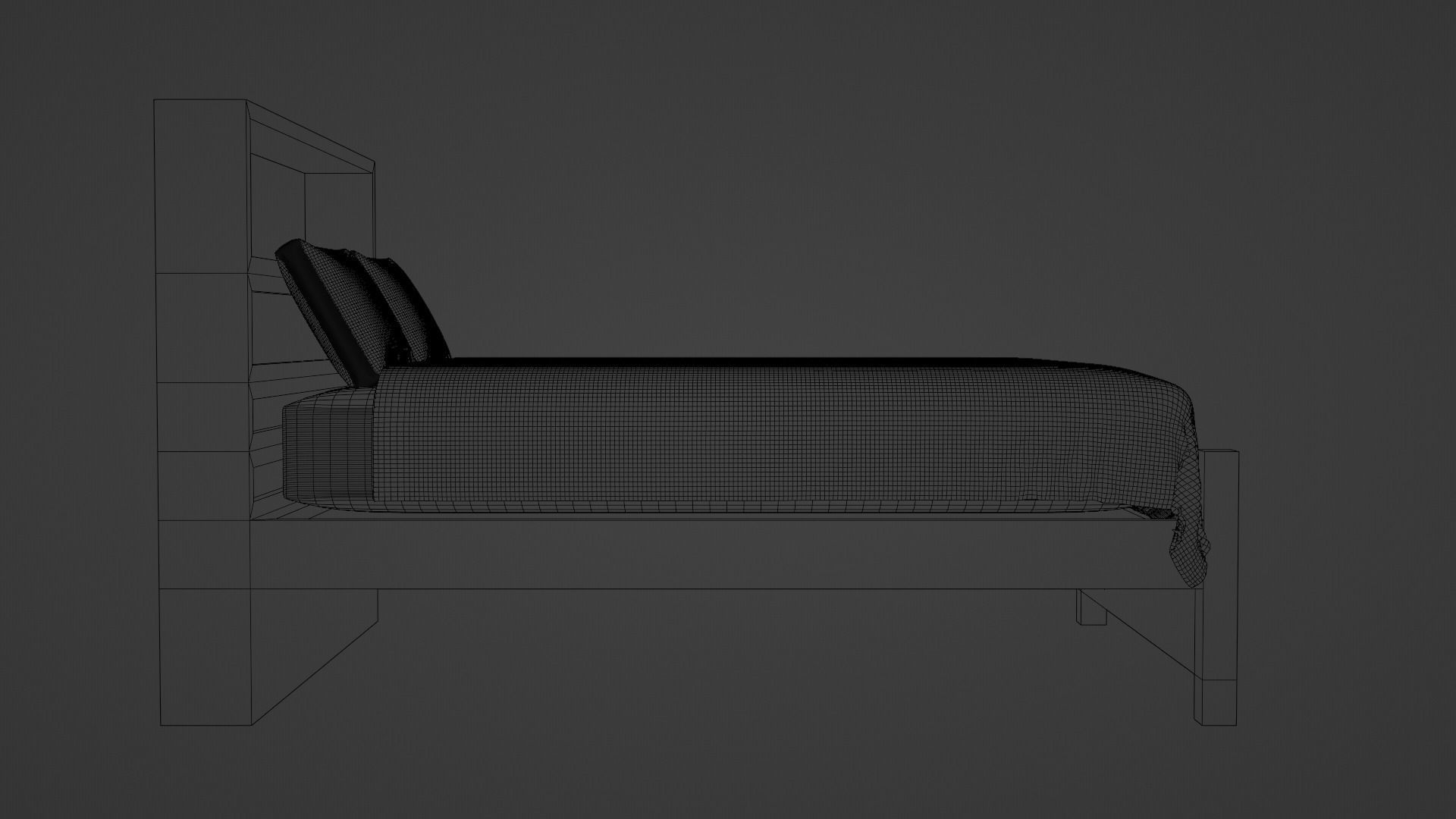 Minimal Wood Bed with Mattress Sheet and Pillow 3D model_9