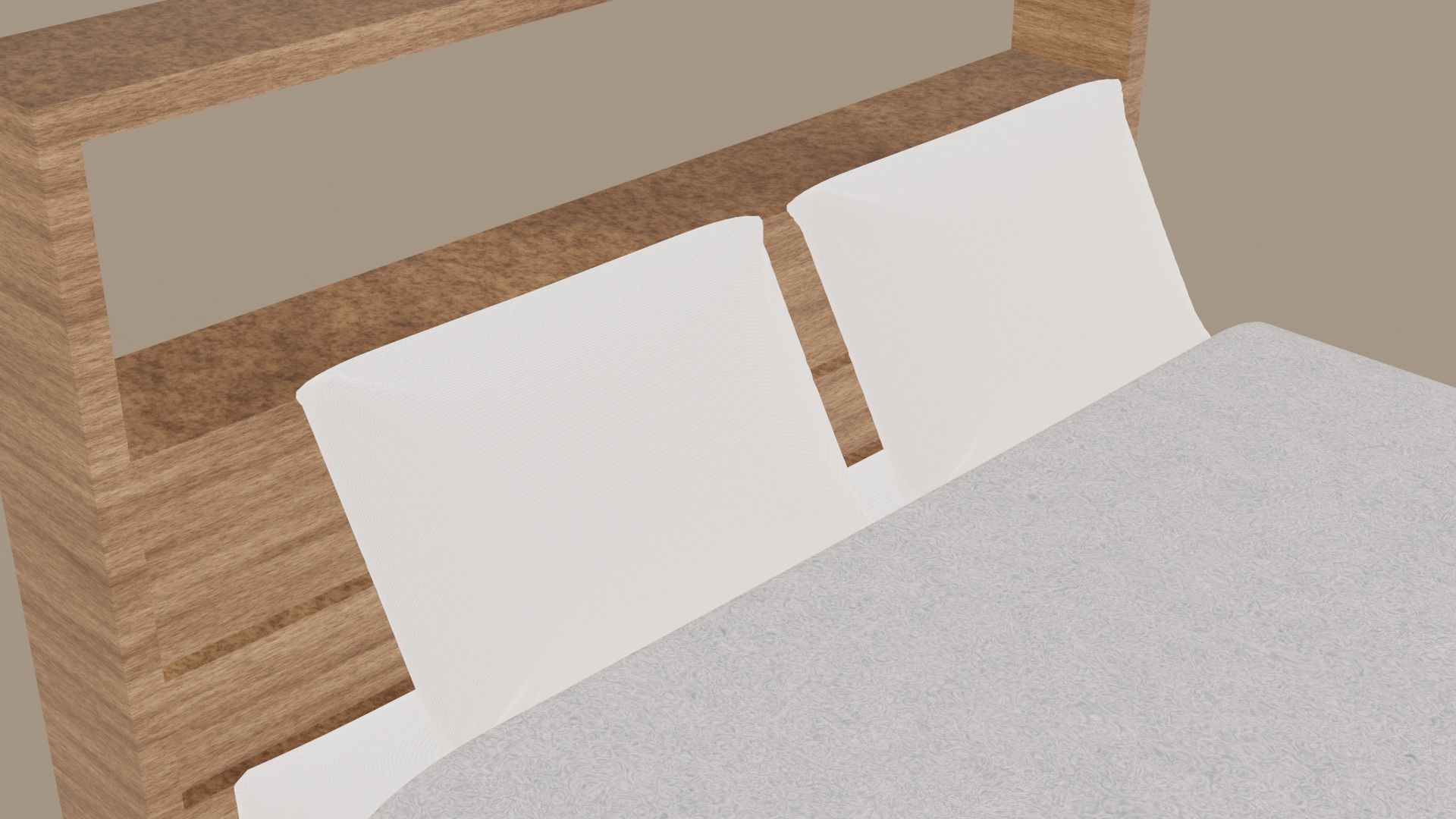 Minimal Wood Bed with Mattress Sheet and Pillow 3D model_4