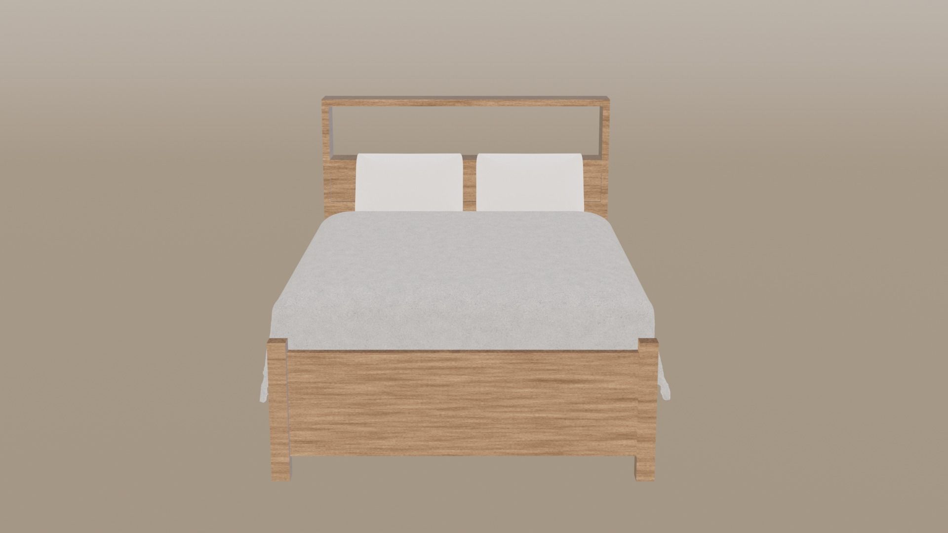 Minimal Wood Bed with Mattress Sheet and Pillow 3D model_1