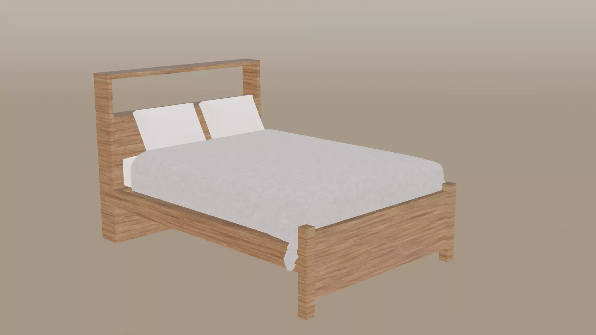 Minimal Wood Bed with Mattress Sheet and Pillow 3D model_0