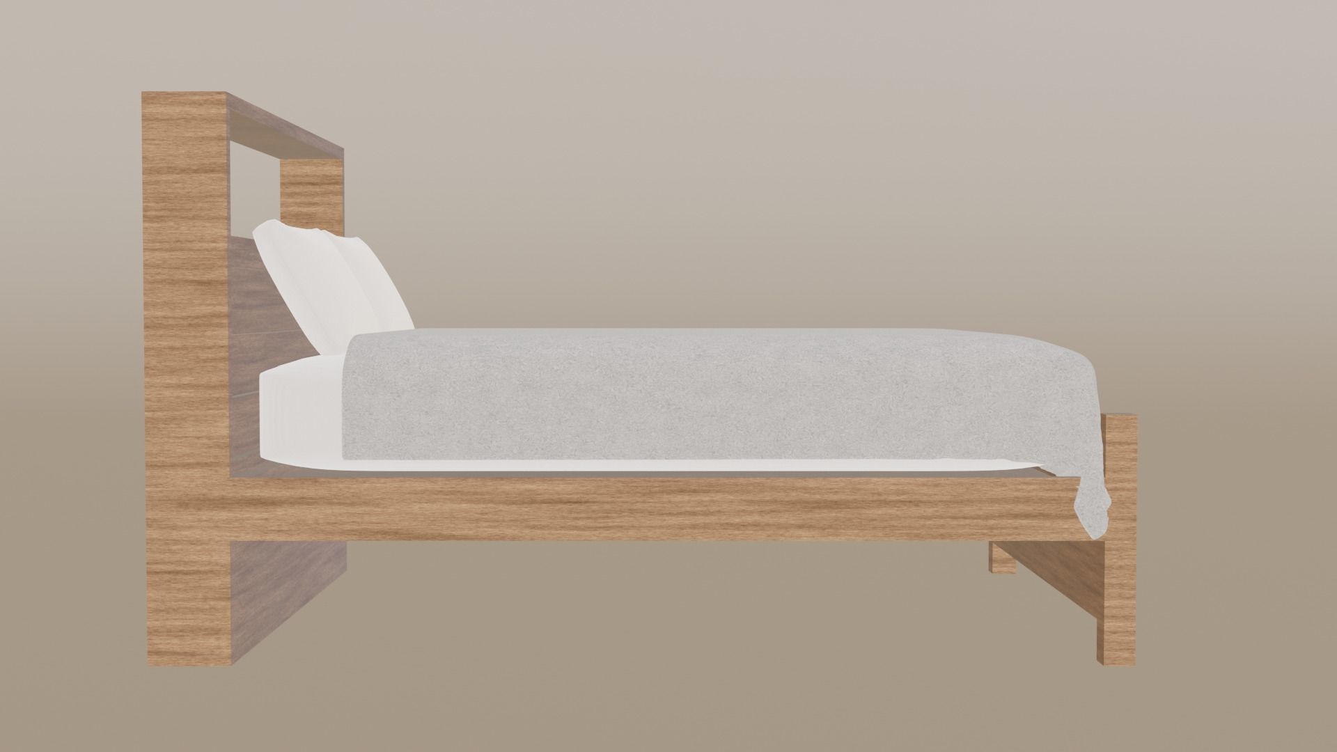 Minimal Wood Bed with Mattress Sheet and Pillow 3D model_3
