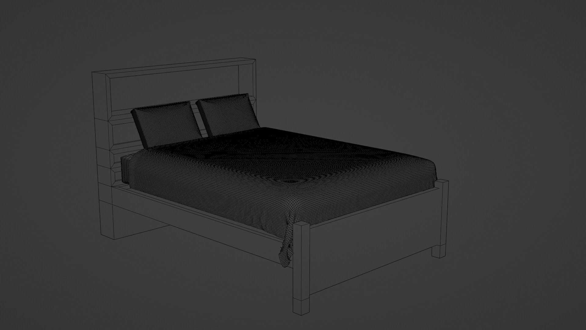 Minimal Wood Bed with Mattress Sheet and Pillow 3D model_6