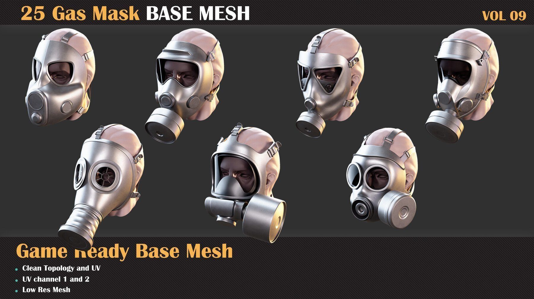 25 Gas Mask Base Mesh - VOL 09 - Game Ready    3D model_4