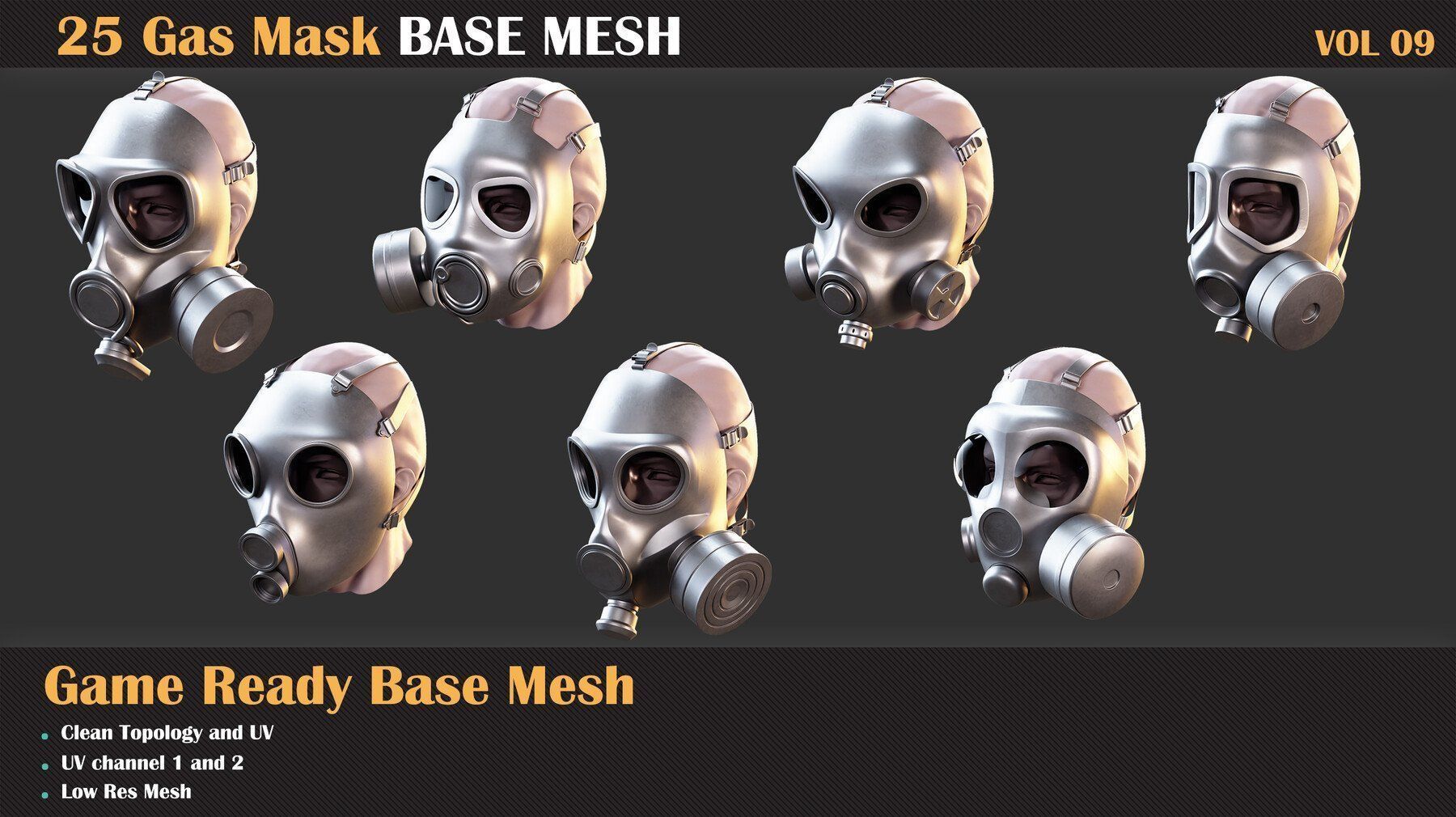 25 Gas Mask Base Mesh - VOL 09 - Game Ready    3D model_5