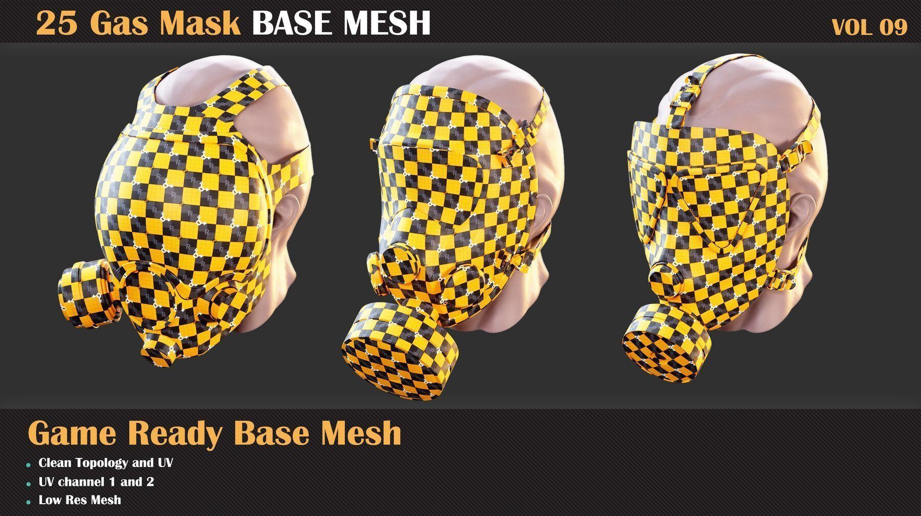 25 Gas Mask Base Mesh - VOL 09 - Game Ready    3D model_2