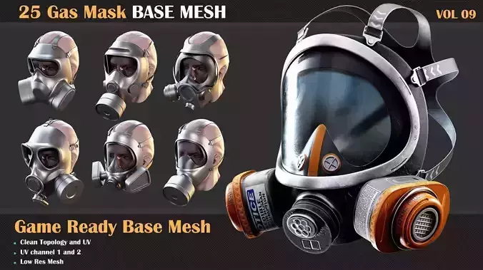 25 Gas Mask Base Mesh - VOL 09 - Game Ready   