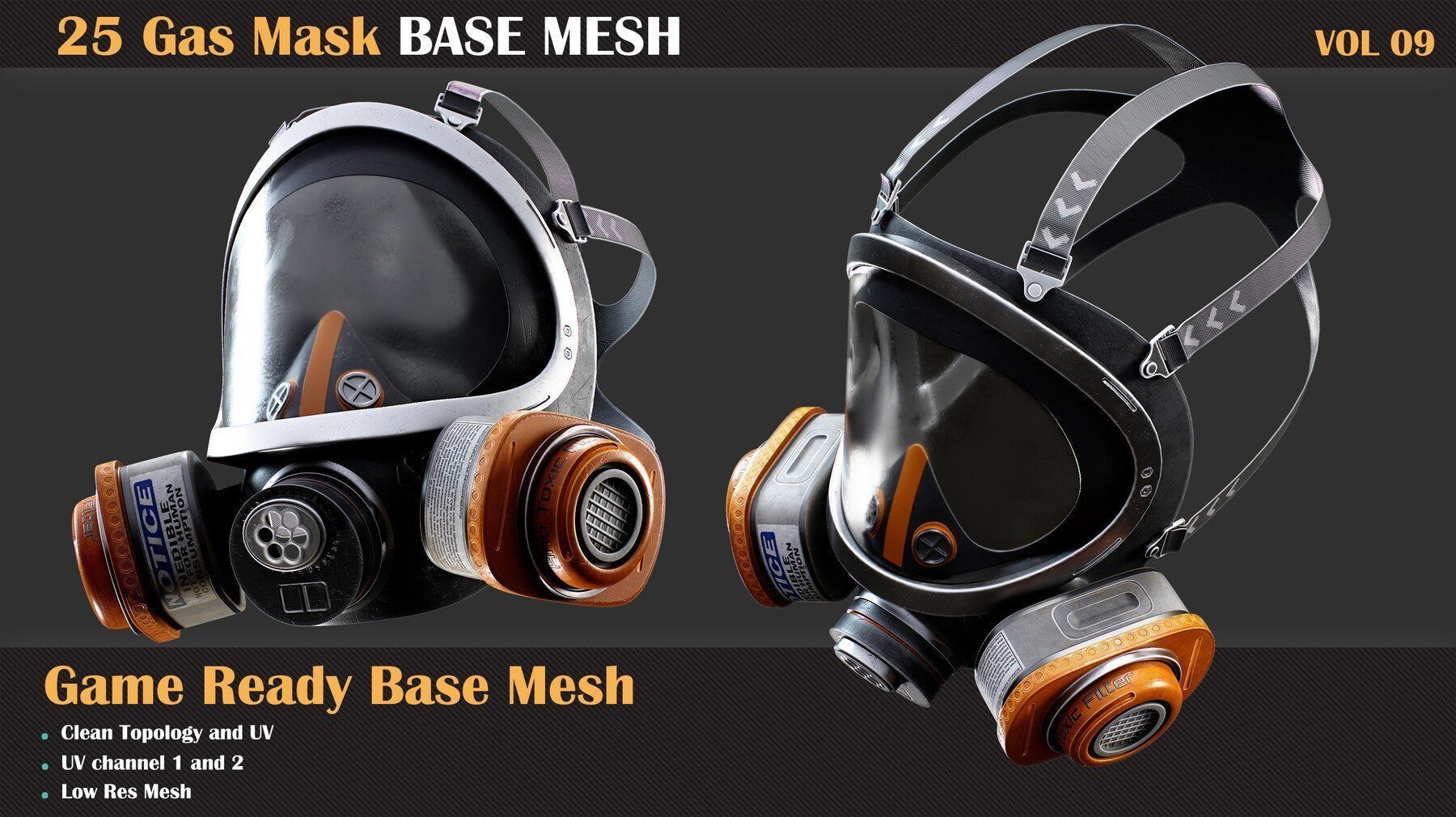 25 Gas Mask Base Mesh - VOL 09 - Game Ready    3D model_1