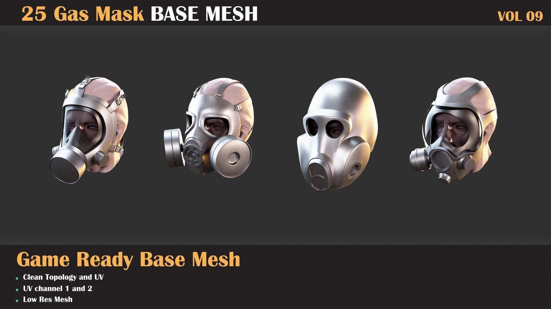 25 Gas Mask Base Mesh - VOL 09 - Game Ready    3D model_6
