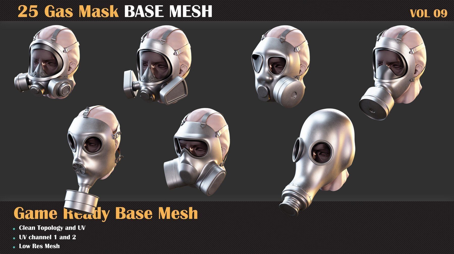 25 Gas Mask Base Mesh - VOL 09 - Game Ready    3D model_3
