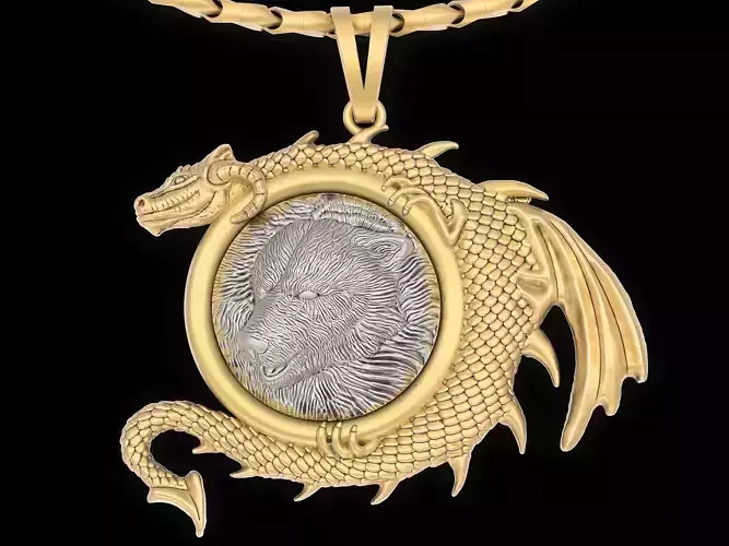 Bear head dragon pendant jewelry Gold silver necklace