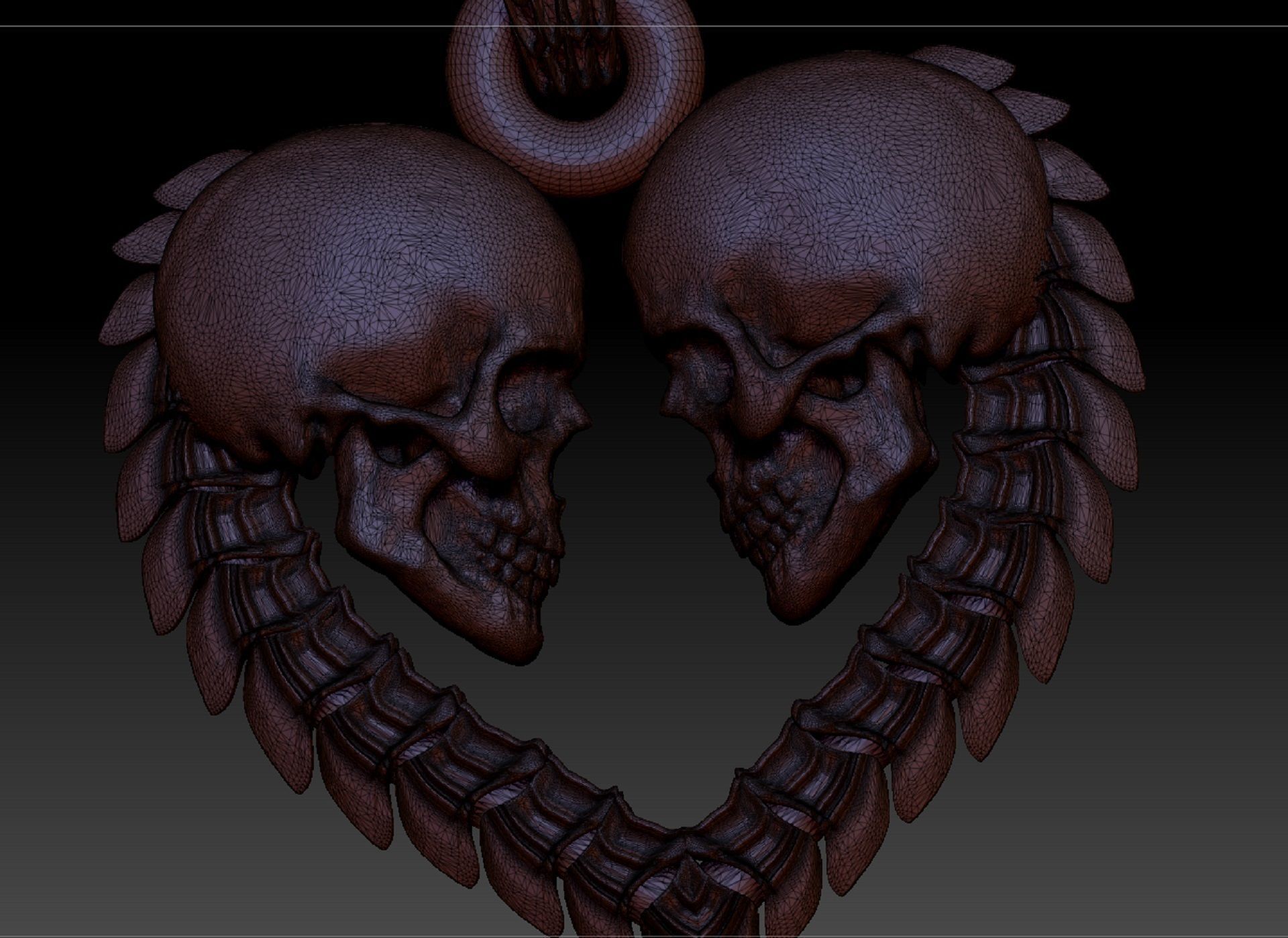 pendant heart shaped skulls Two  options 3D print model_5