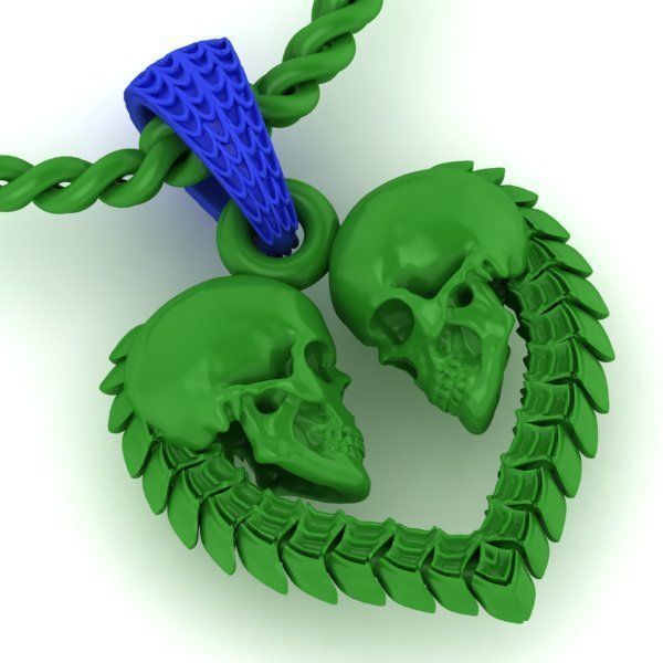 pendant heart shaped skulls Two  options 3D print model_3