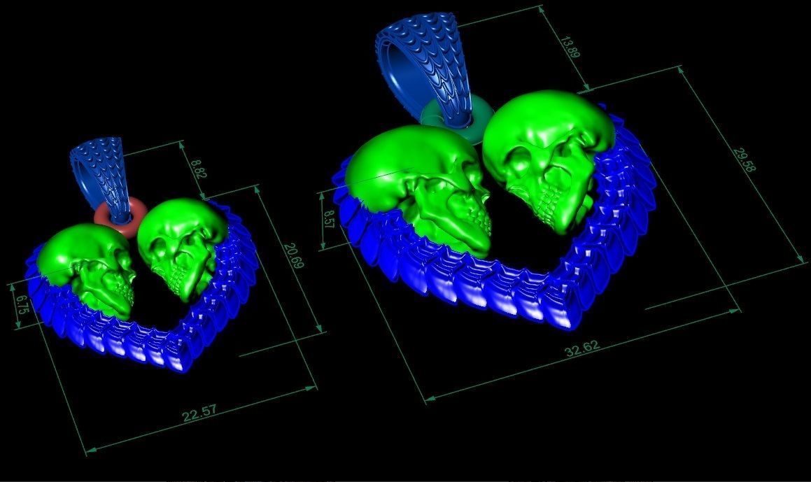 pendant heart shaped skulls Two  options 3D print model_6
