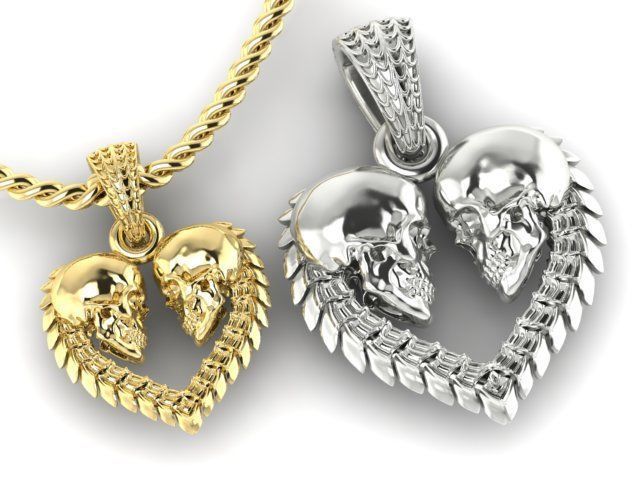 pendant heart shaped skulls Two  options 3D print model_4