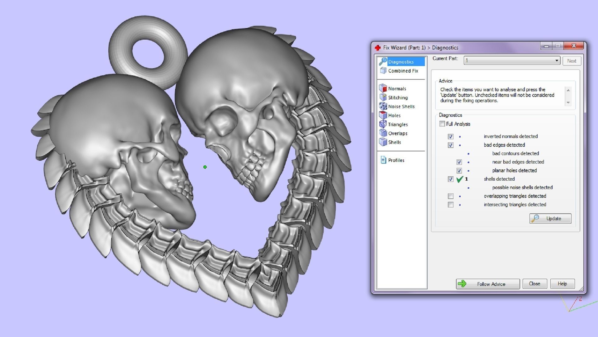 pendant heart shaped skulls Two  options 3D print model_7