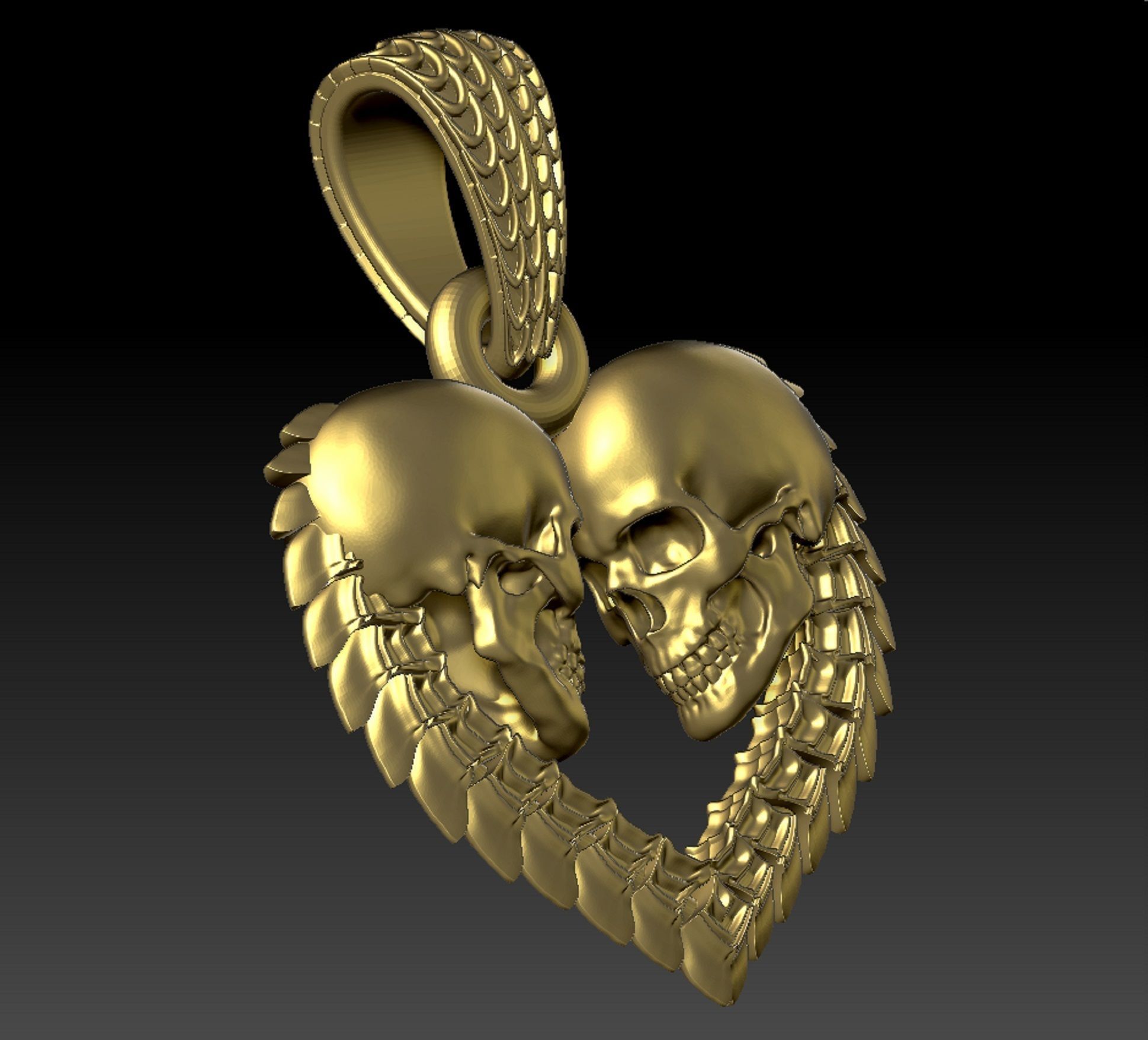pendant heart shaped skulls Two  options 3D print model_10