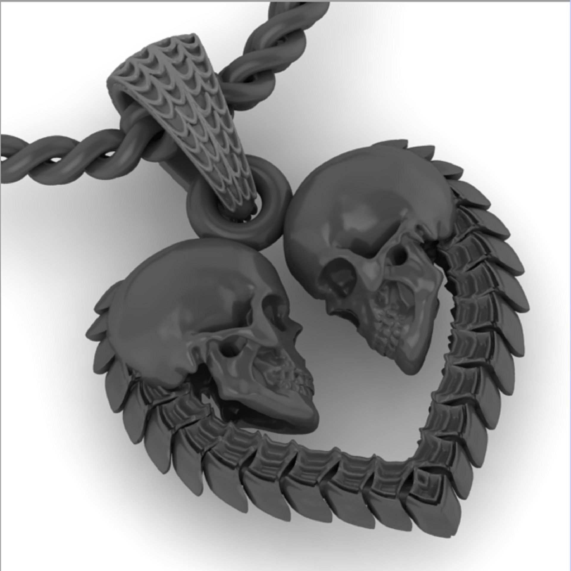 pendant heart shaped skulls Two  options 3D print model_9