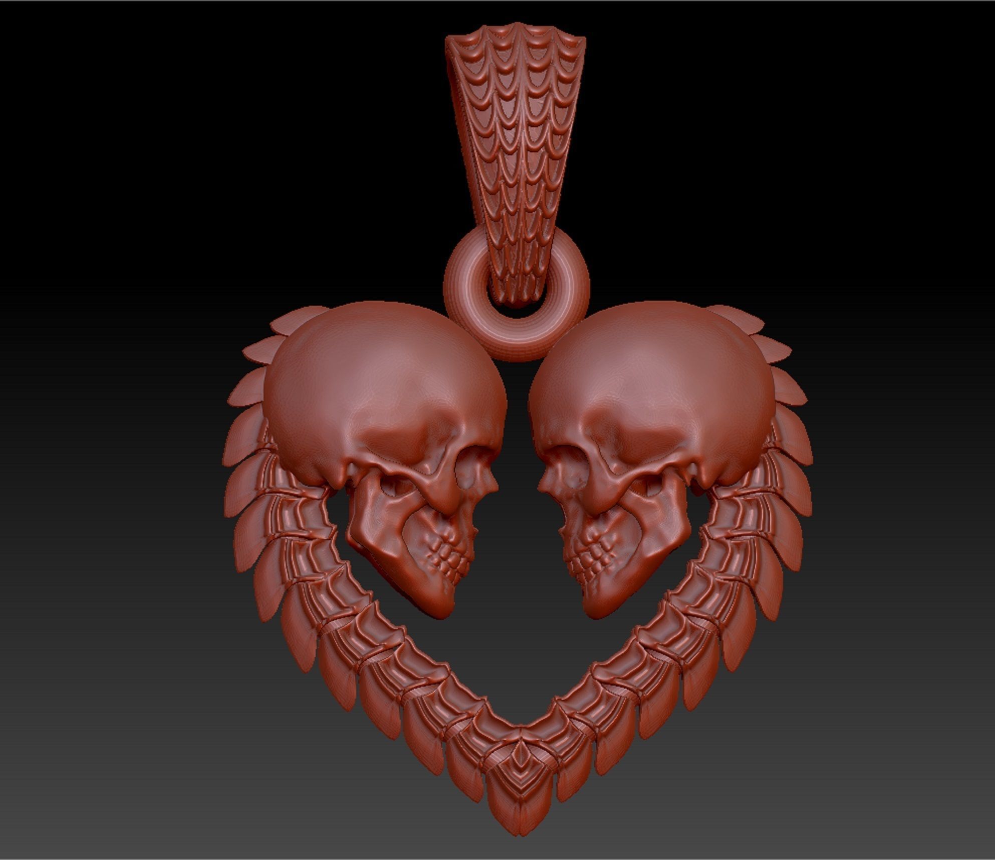pendant heart shaped skulls Two  options 3D print model_2