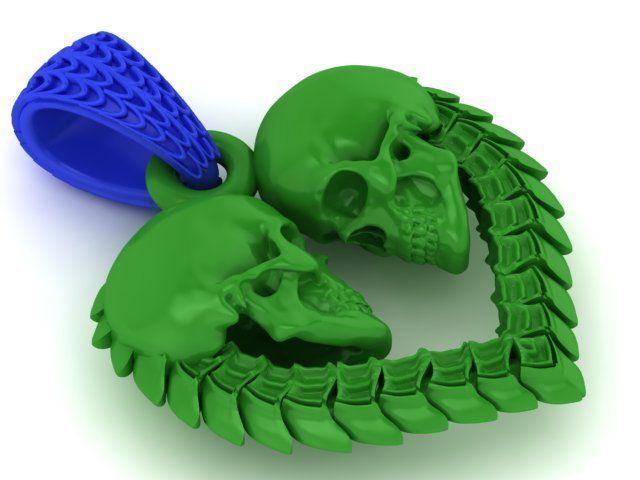 pendant heart shaped skulls Two  options 3D print model_1