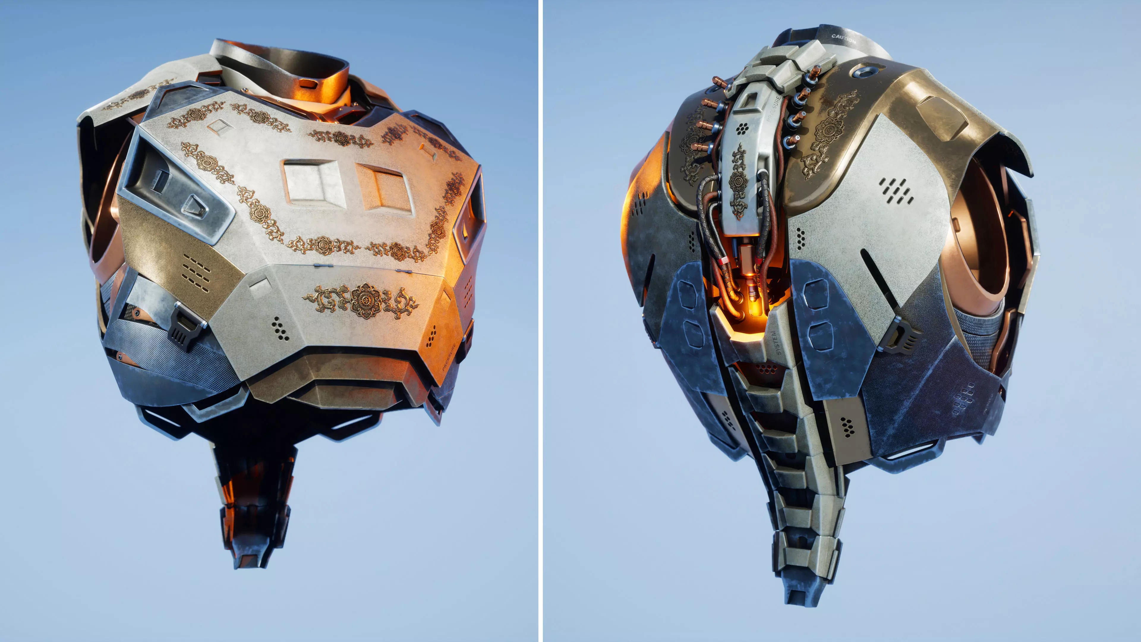 Mechanical Chest Torso Robot with Cables Carvings 3D model 3D model_0