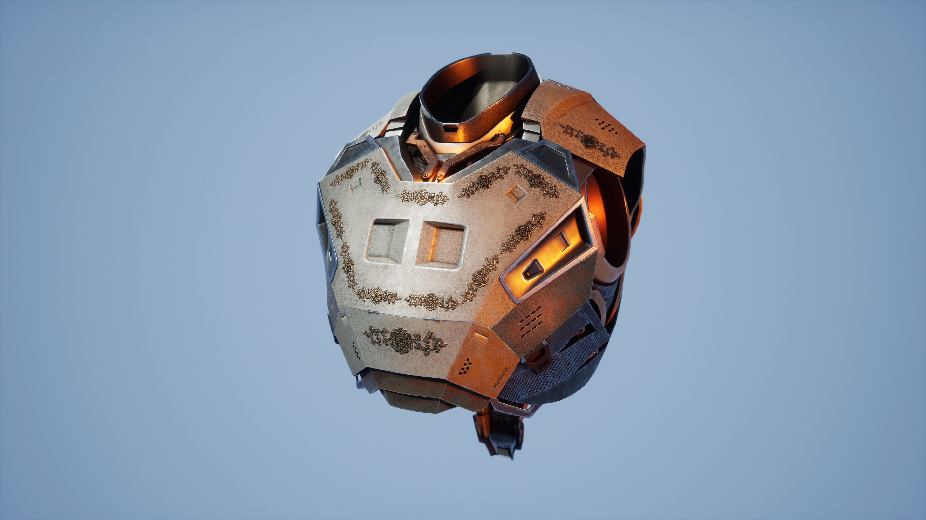 Mechanical Chest Torso Robot with Cables Carvings 3D model 3D model_3