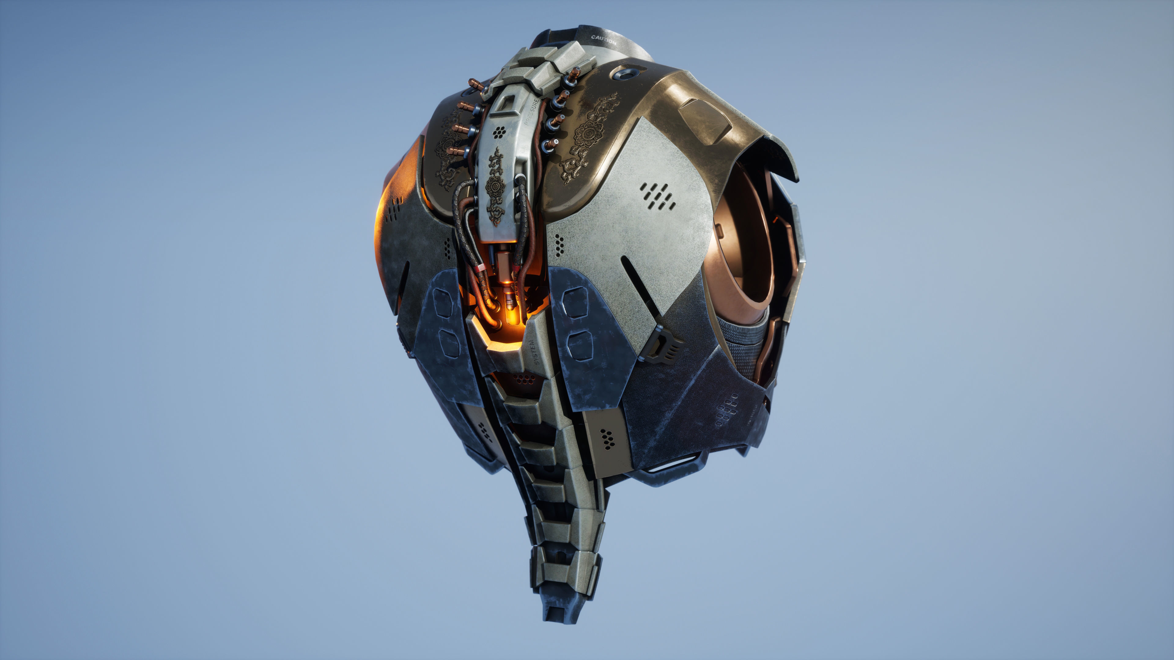 Mechanical Chest Torso Robot with Cables Carvings 3D model 3D model_6