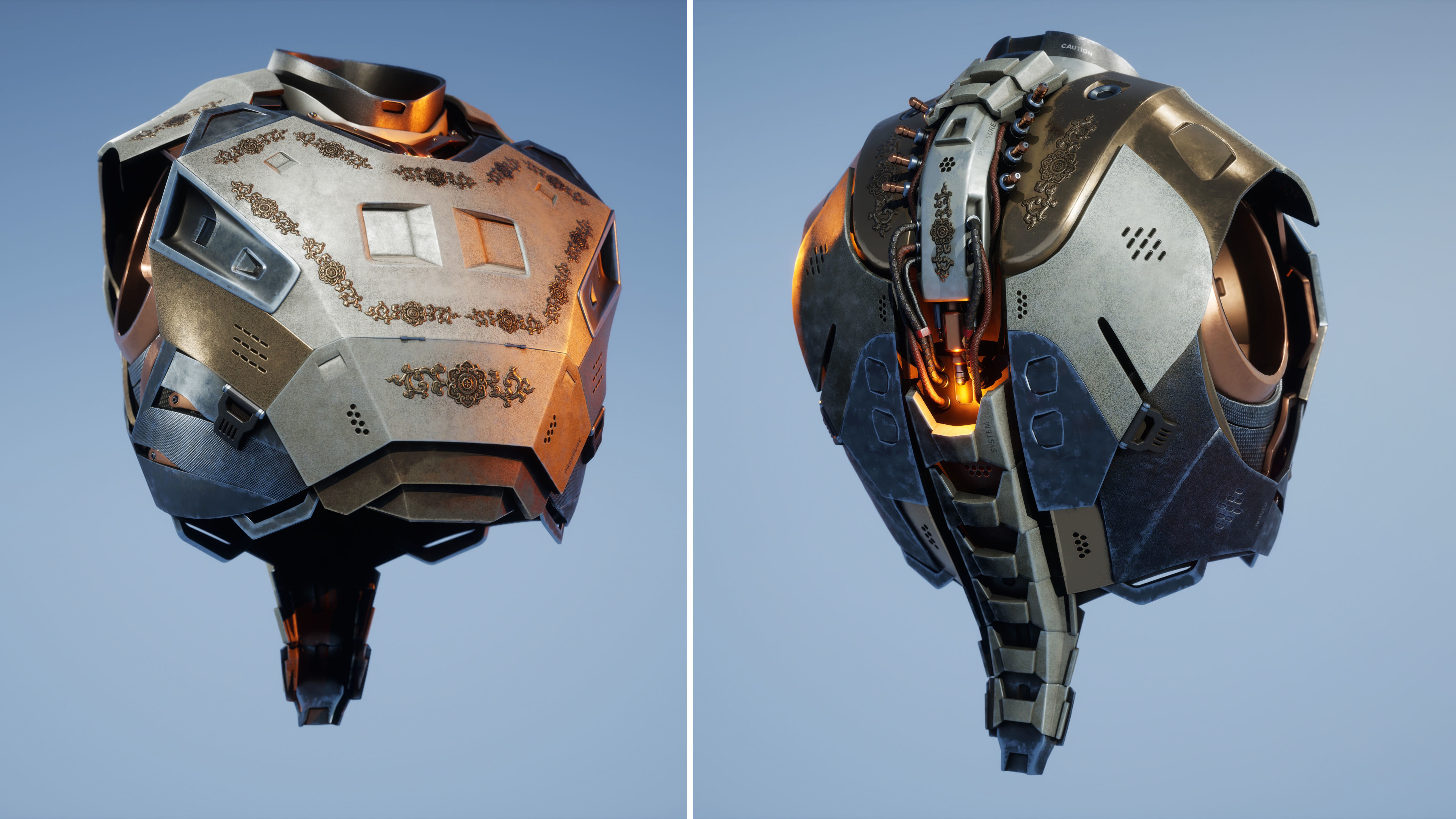 Mechanical Chest Torso Robot with Cables Carvings 3D model 3D model_7