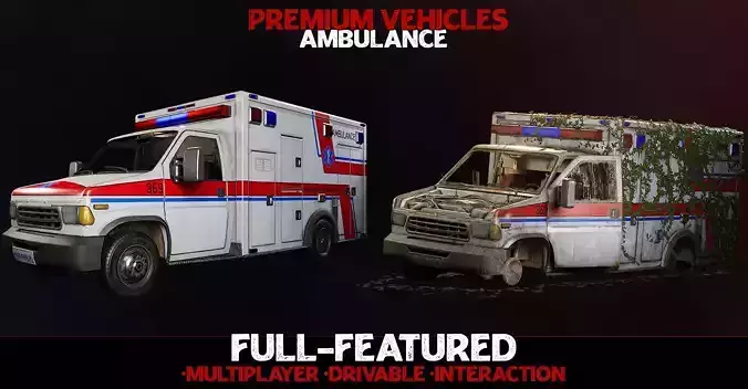 Ambulance - Premium - Drivable and Interactable UE4 UE5 Low-poly 3D model