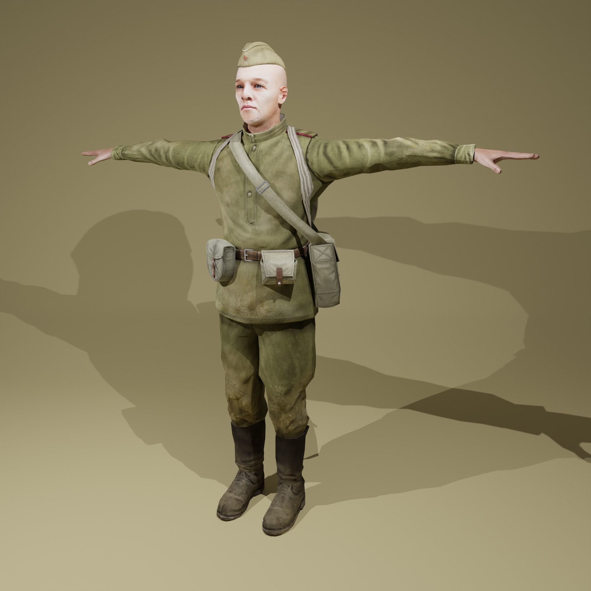 Soviet Soldier Character Game Ready Low-poly 3D model_5