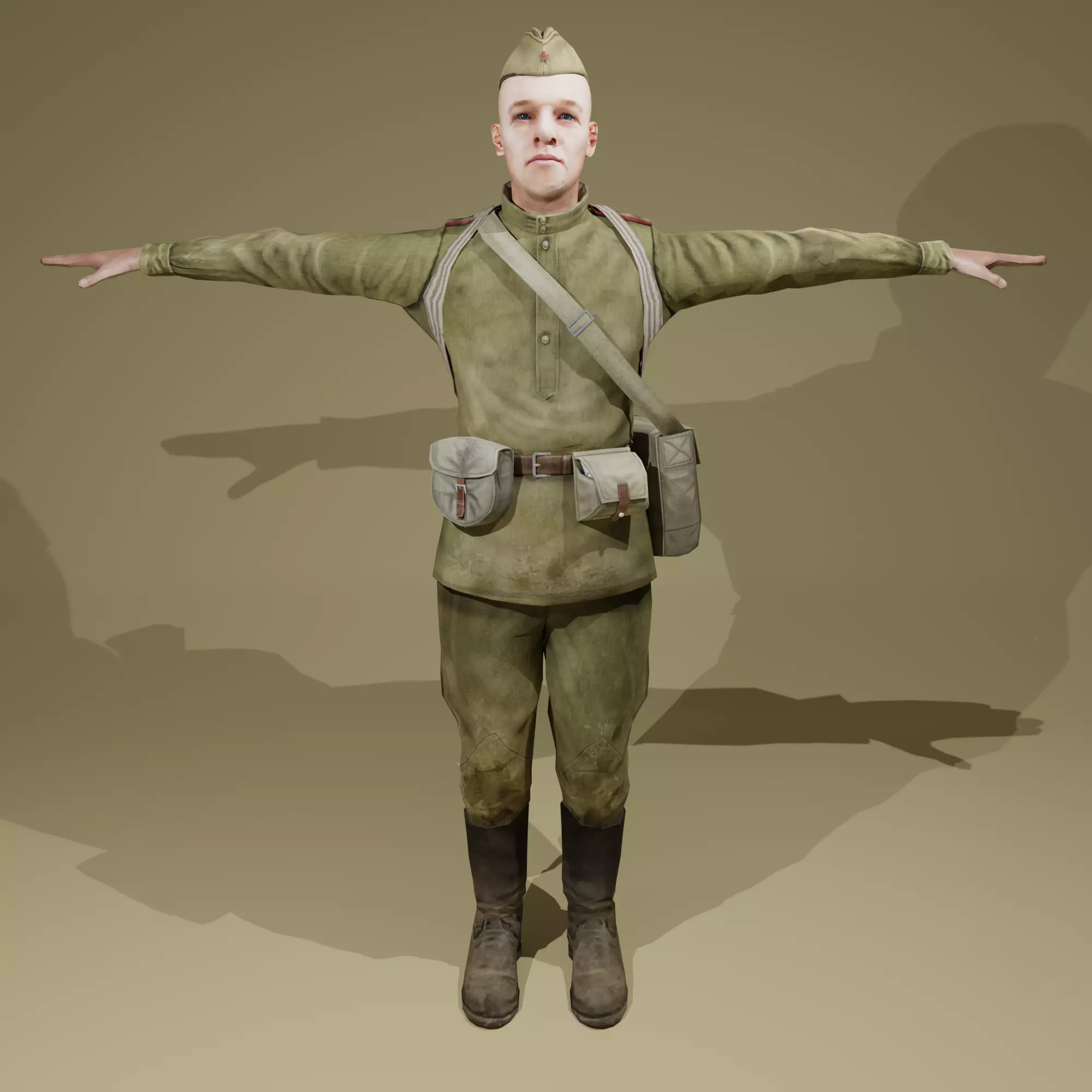 Soviet Soldier Character Game Ready Low-poly 3D model_0