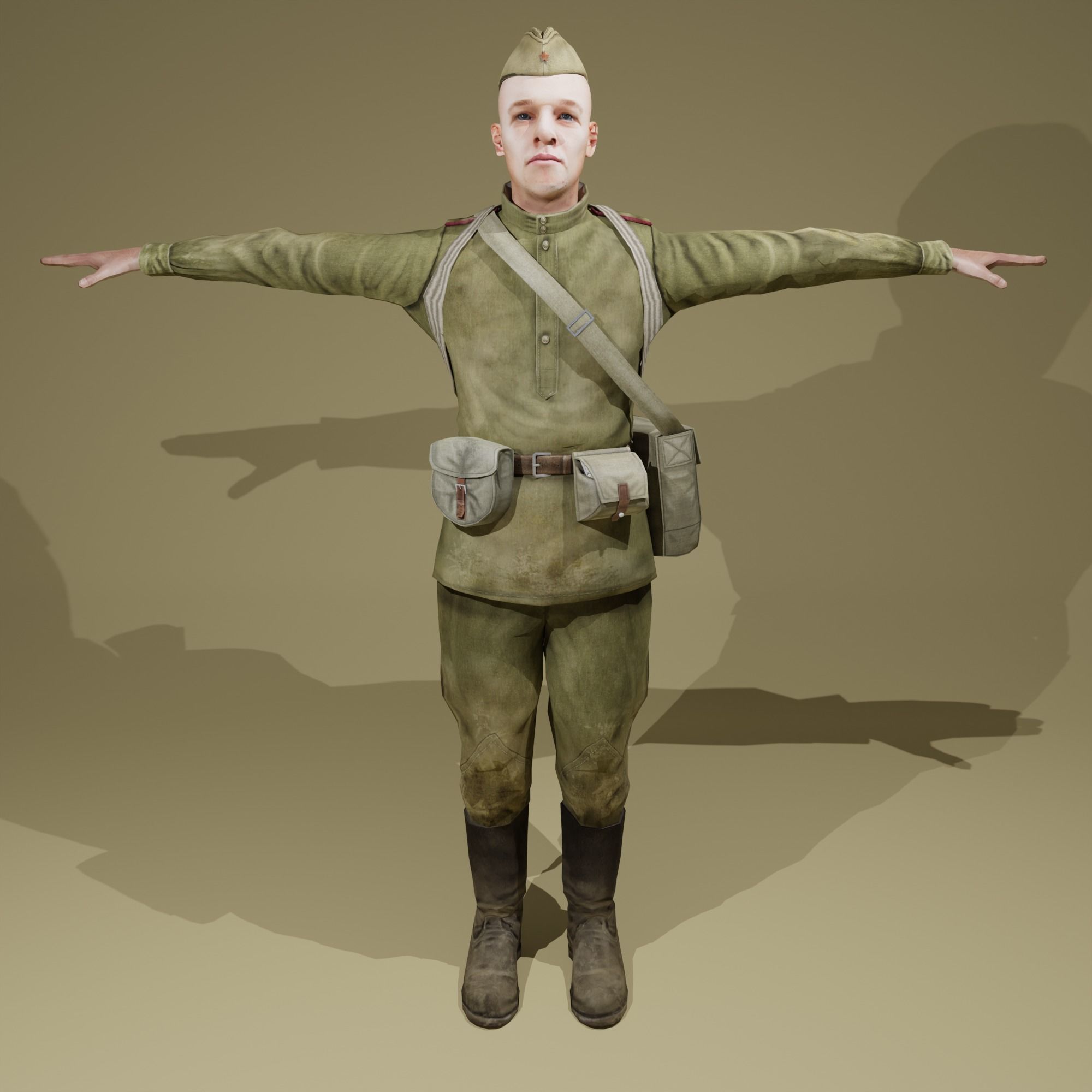 Soviet Soldier Character Game Ready Low-poly 3D model_2