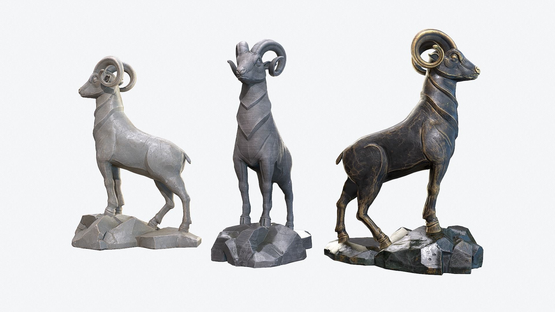 Goat Sculpture Low-poly 3D model_6