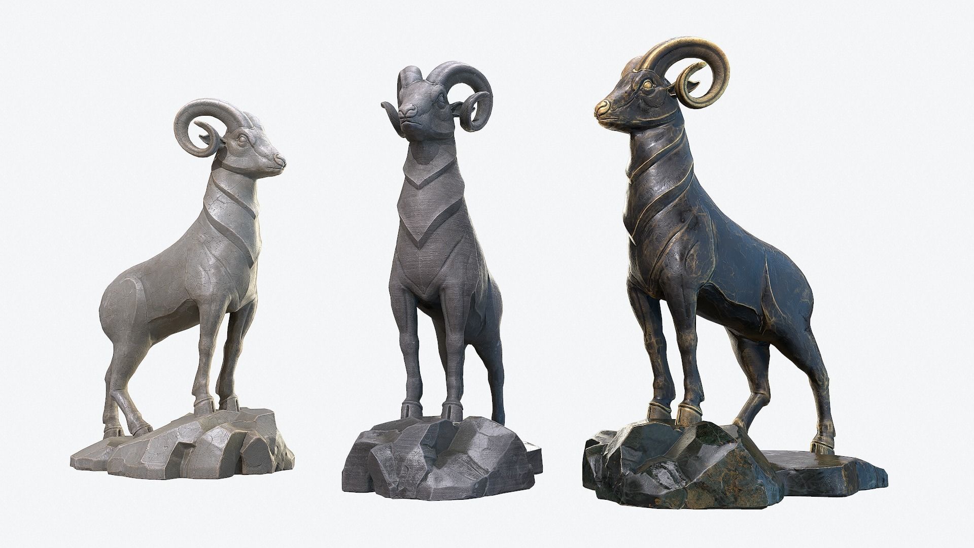 Goat Sculpture Low-poly 3D model_5