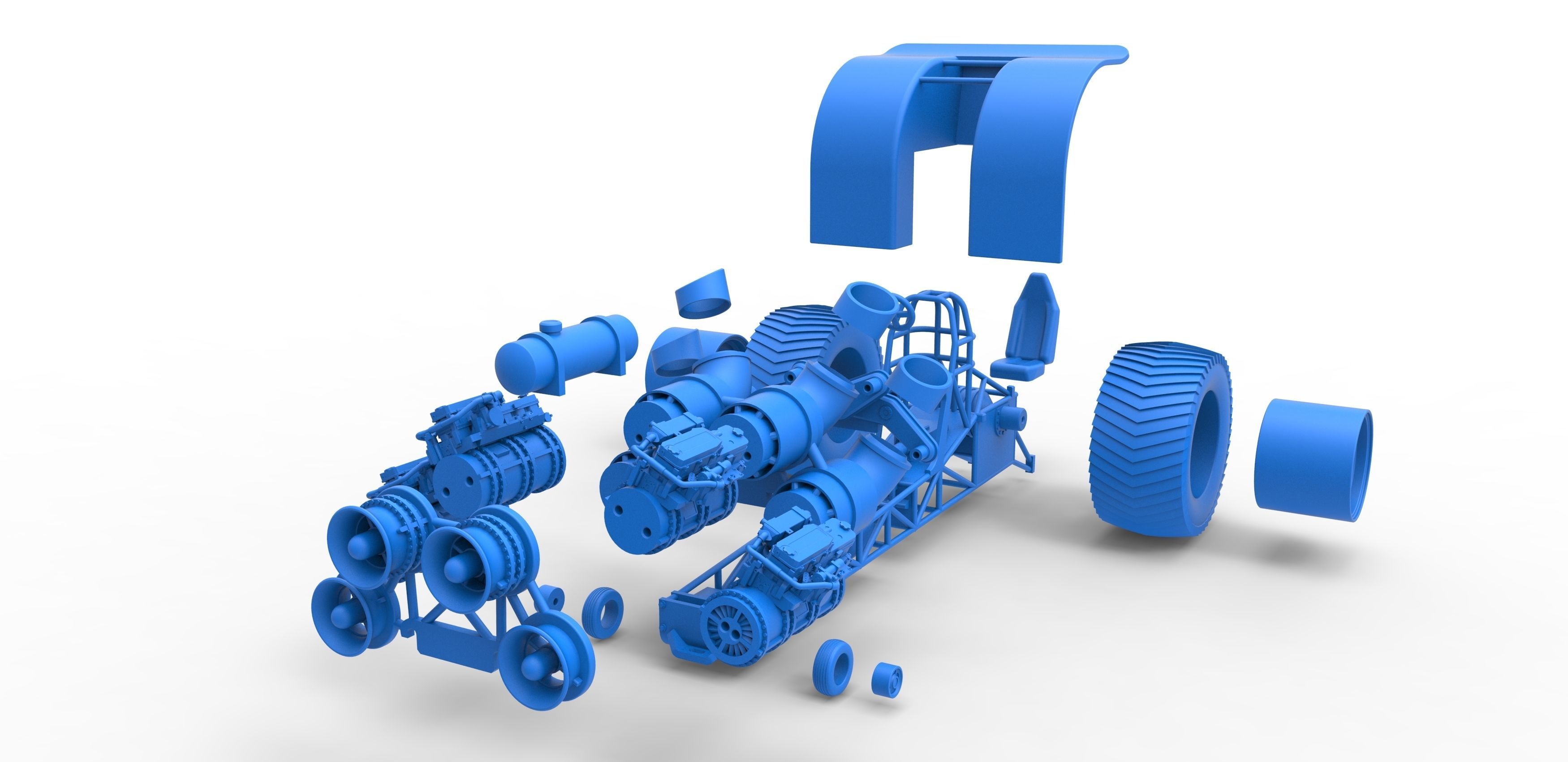 Pulling tractor with 4 jet engines Scale 1 to 25 3D print model_30