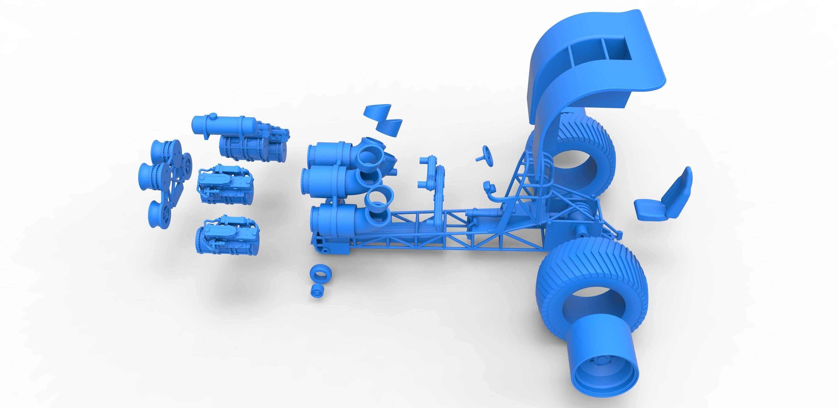 Pulling tractor with 4 jet engines Scale 1 to 25 3D print model_32