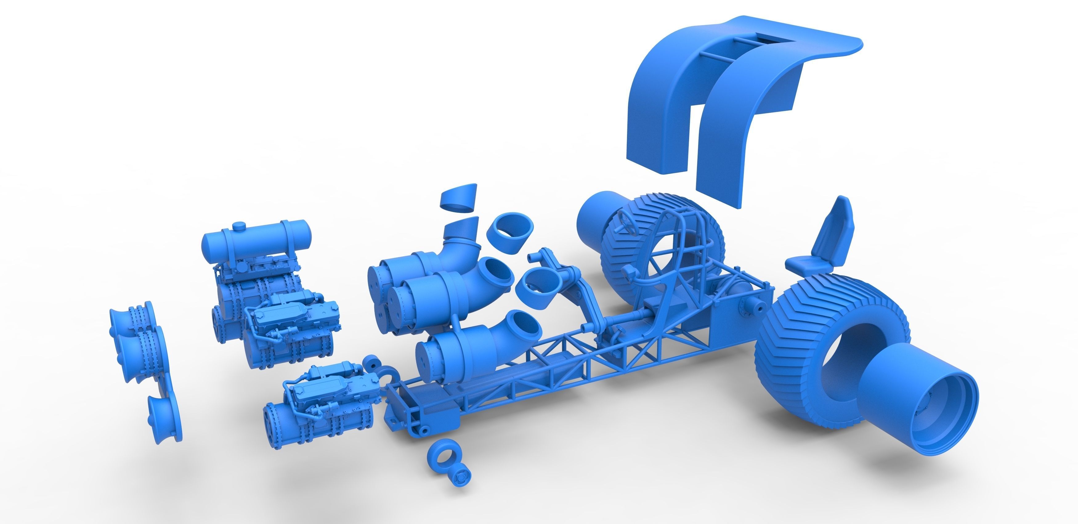 Pulling tractor with 4 jet engines Scale 1 to 25 3D print model_28