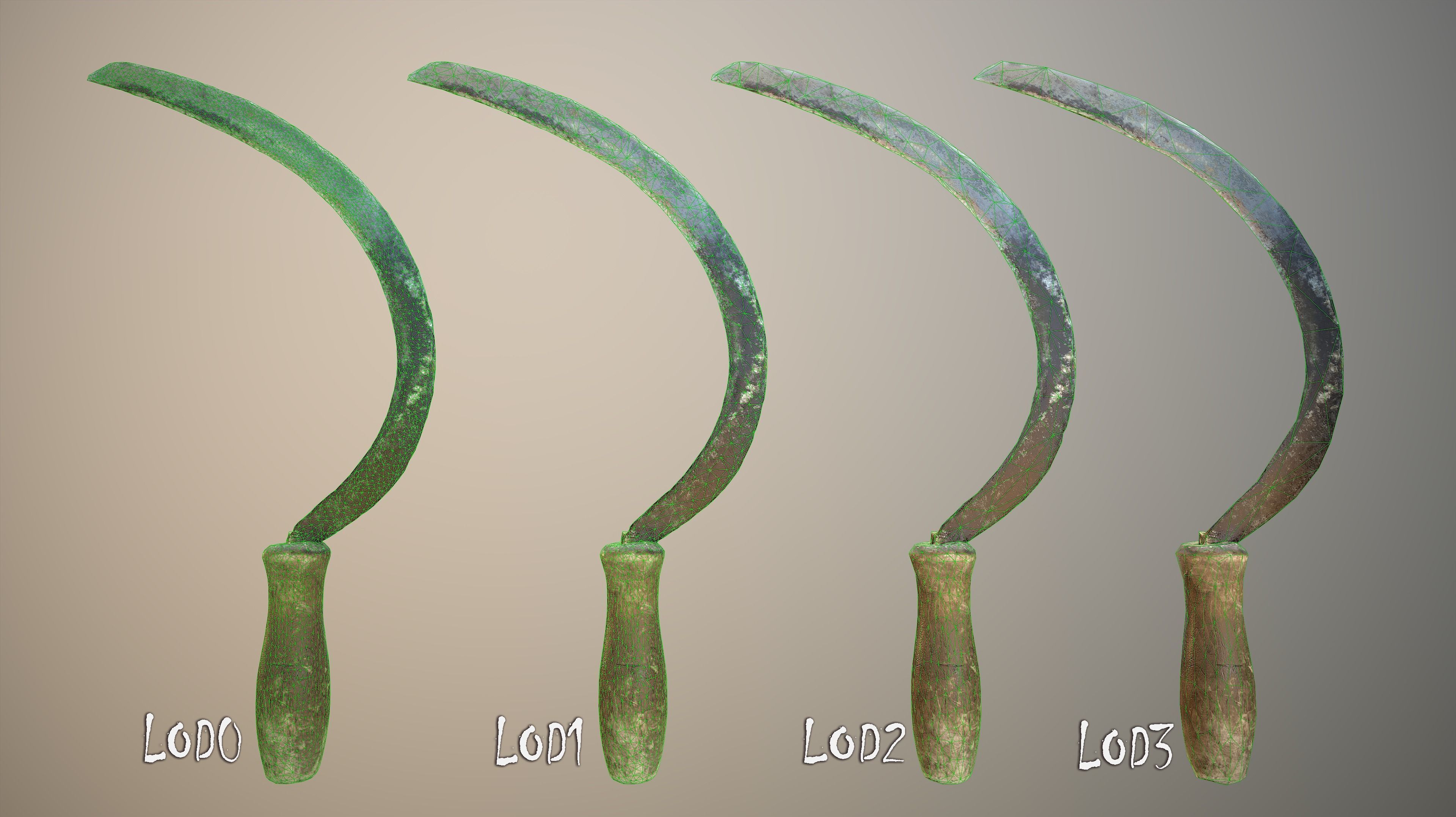 Old Sickle Low-poly 3D model_9