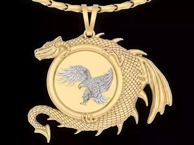 Eagle dragon pendant jewelry Gold silver necklace