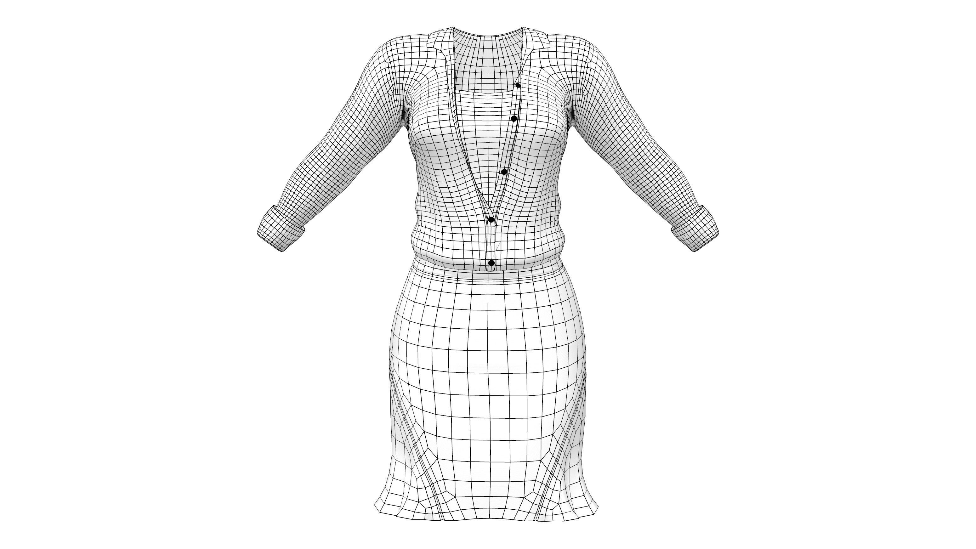 Womens Elegant Skirt Outfit Low-poly 3D model_9