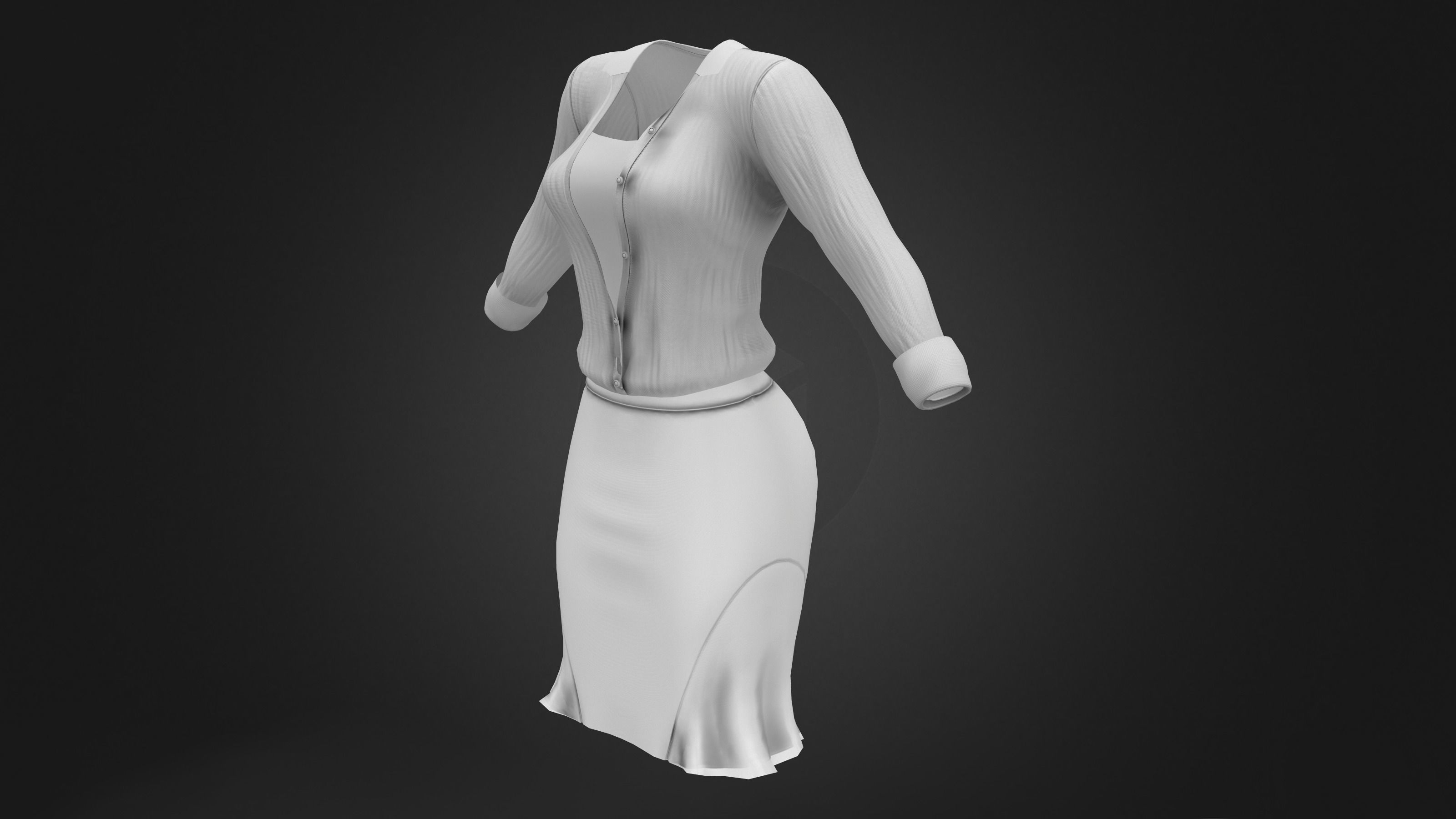 Womens Elegant Skirt Outfit Low-poly 3D model_11