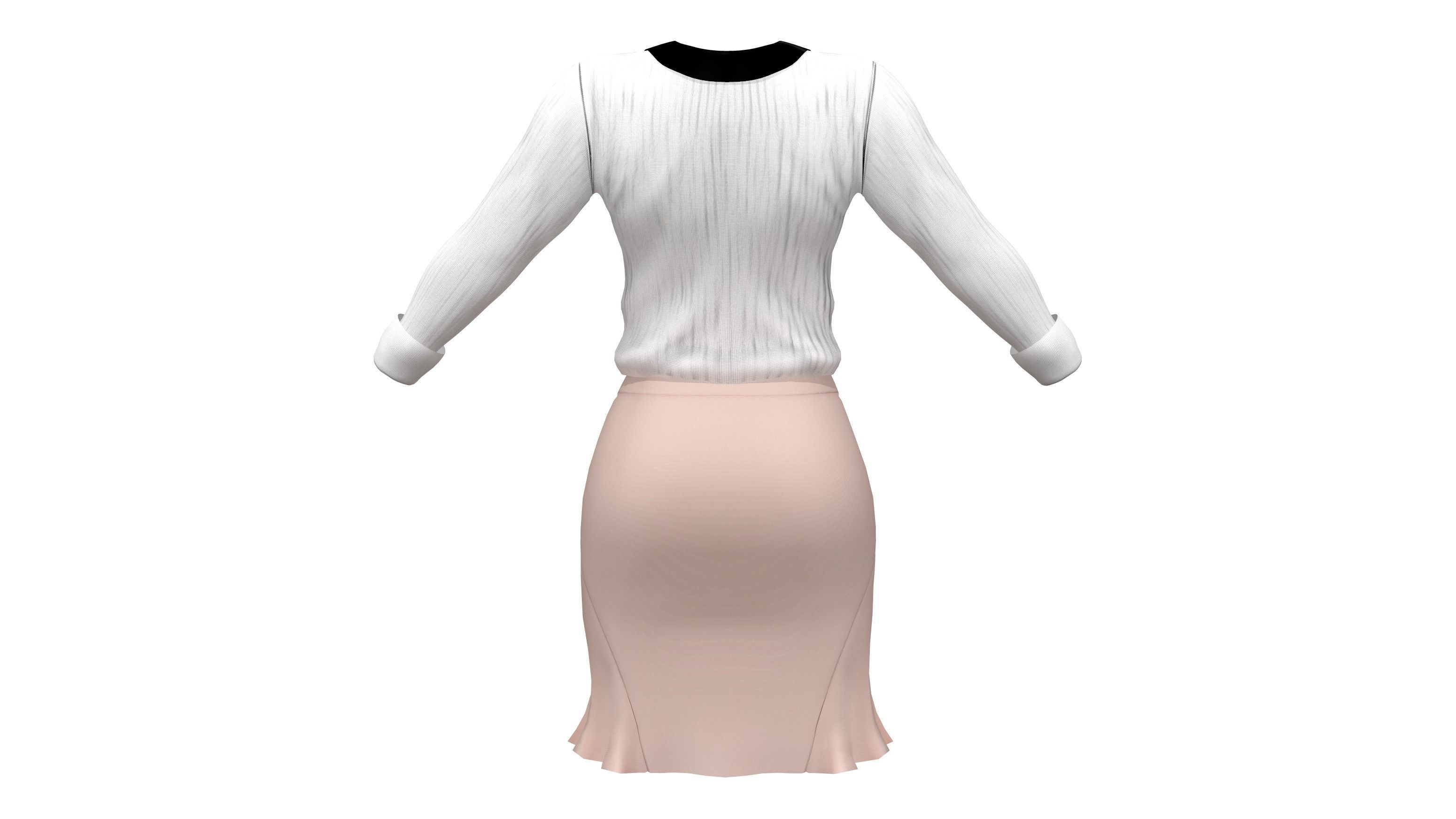 Womens Elegant Skirt Outfit Low-poly 3D model_7