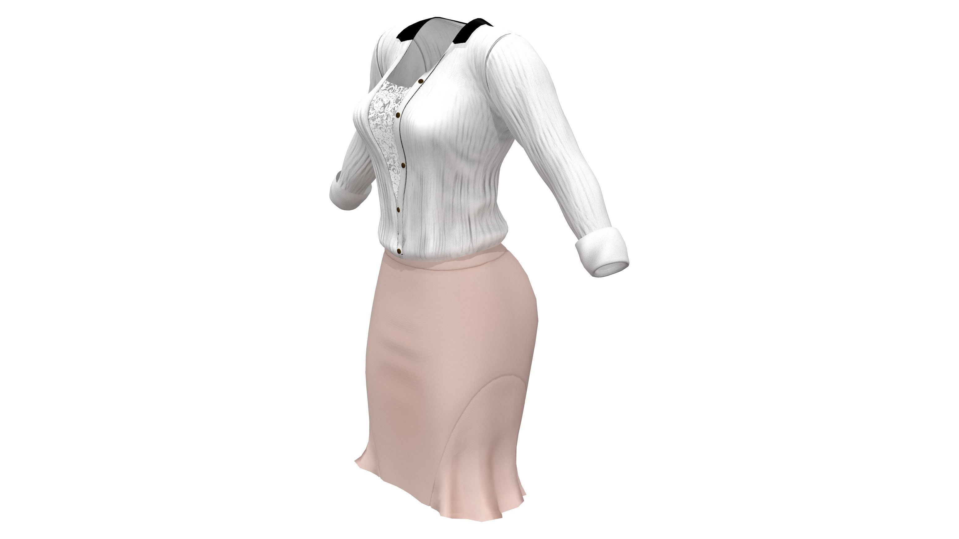 Womens Elegant Skirt Outfit Low-poly 3D model_5