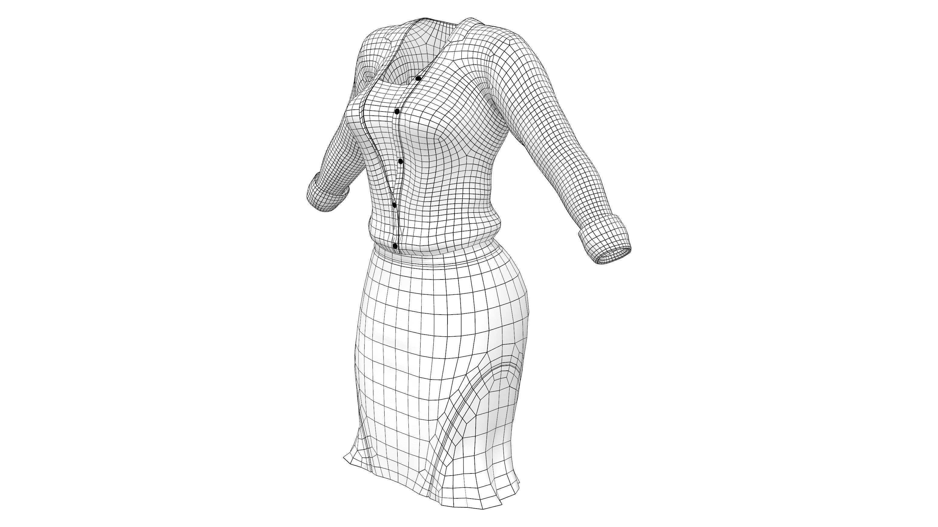 Womens Elegant Skirt Outfit Low-poly 3D model_10