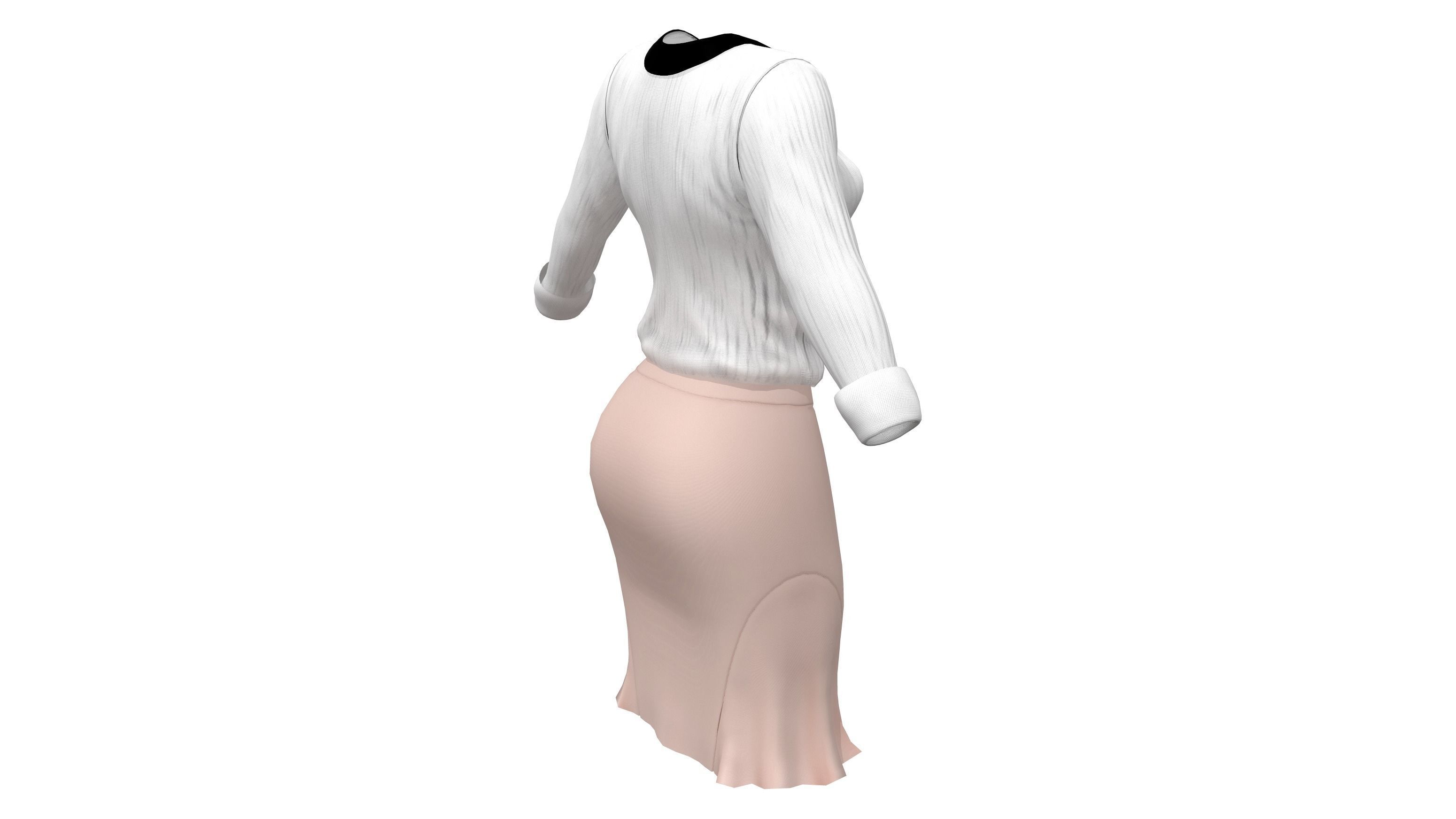 Womens Elegant Skirt Outfit Low-poly 3D model_8