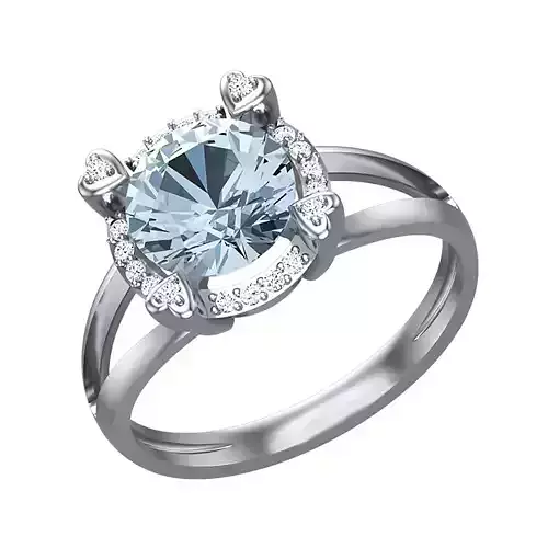 Ring with round stone in the center  prong in the form of hearts