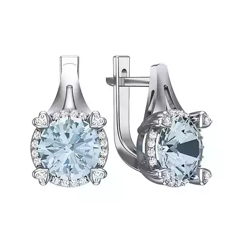 Earrings round stone in the center prong in the form of hearts