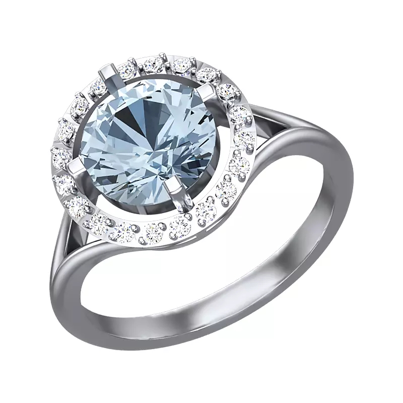 Ring with a round stone in the center 3D print model_0