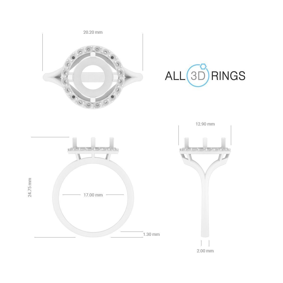 Ring with a round stone in the center 3D print model_1